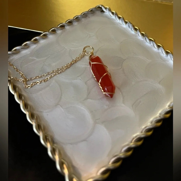 Red Quartz Wire Wrapped Crystal Necklace - Picture 5 of 6